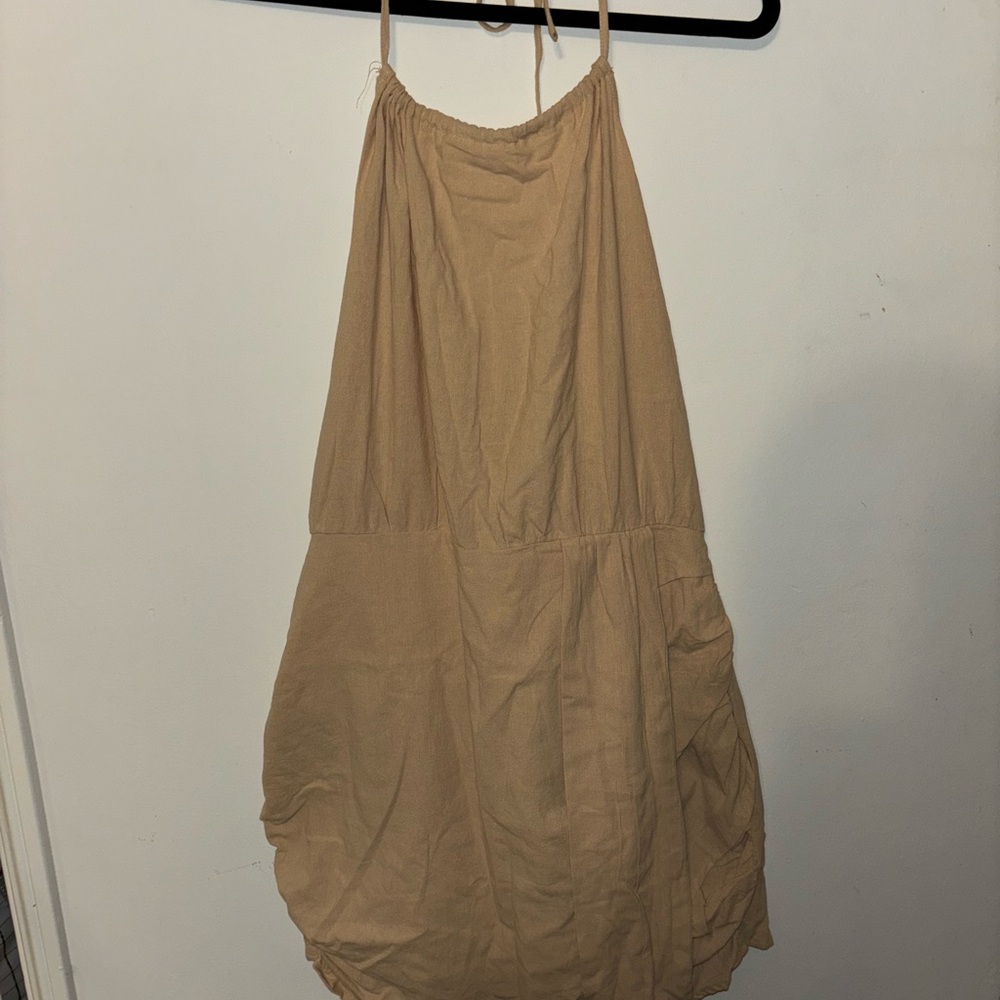 PrettyLittleThing OATMEAL LINEN LOOK DRAPE DETAIL BODYCON DRESS